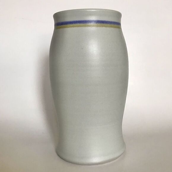 Vintage Artist Signed Blue Floral Botanical 8”  Salt Glaze Pottery Vase - Picture 6 of 14